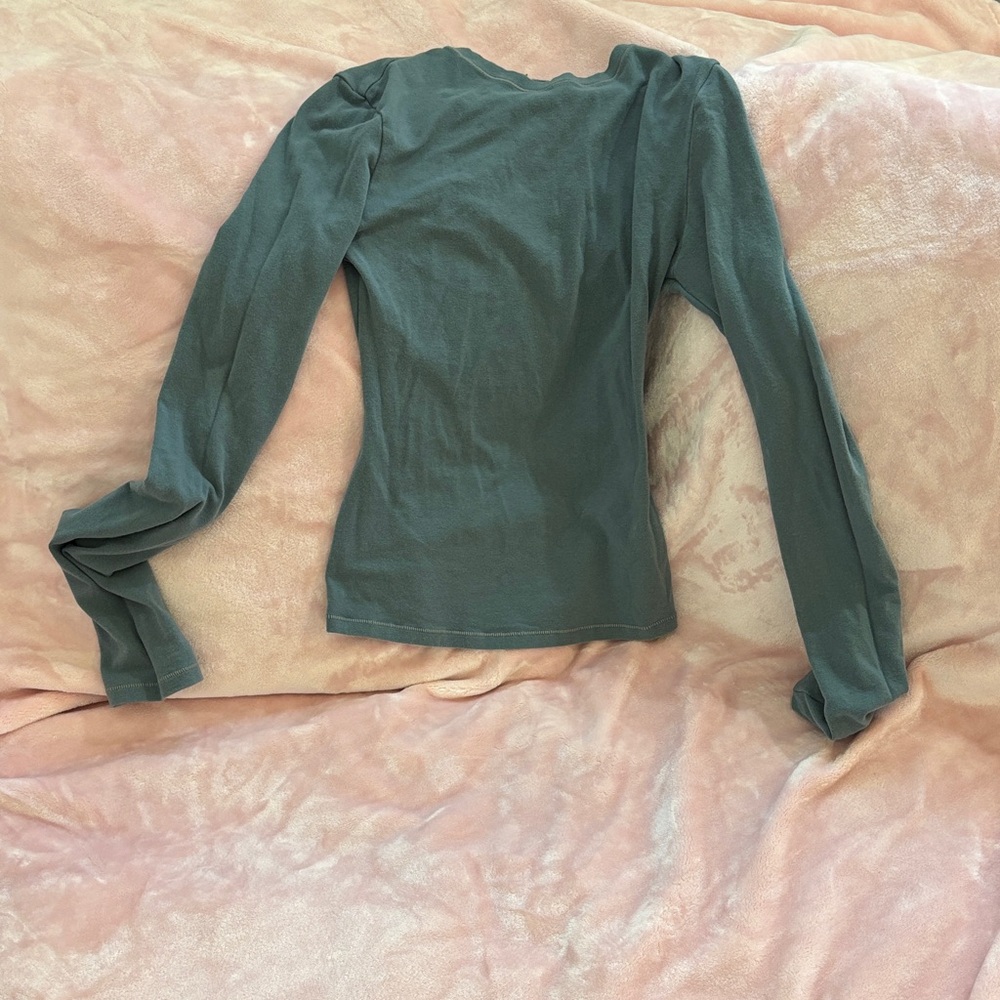 SKIMS Long Sleeve Crewneck Top in Muted Teal Green